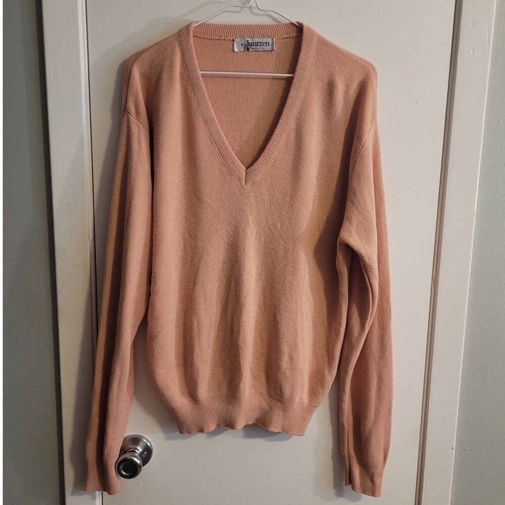 Vntg Jantzen Men M Vneck Sweater Made USA Retro Dadcore Preppy Quietlux Pullover